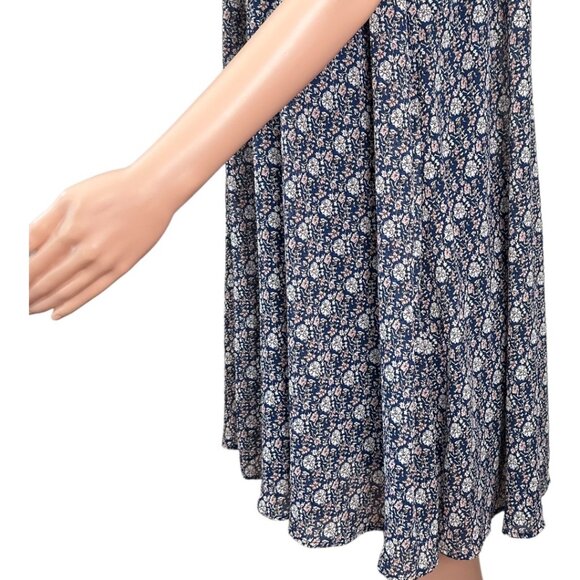 CODExMODE Women SZ M Navy Blue Floral A Line Knee Lenght Dress High Neck Chiffon - Picture 6 of 15
